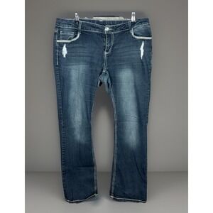 Faded Glory 14 Stretch Blue Jeans Bling Dark Wash Straight Leg